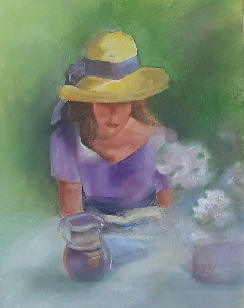 Frau im Garten, 58 x 75, Acryl, 2019