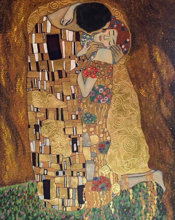 Klimt küsst Aschenputtel, 80 x 100, Acryl mit Blattgold auf Leinwand, 2018